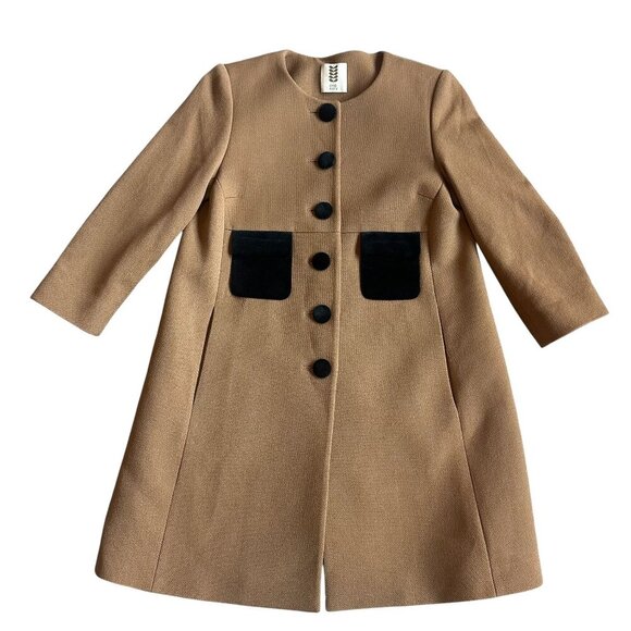 Orla Kiely Jackets & Blazers - Orla Kiely Wool Blend Camel Coat Jacket Button-Down Velvet Pockets Size 6 Women